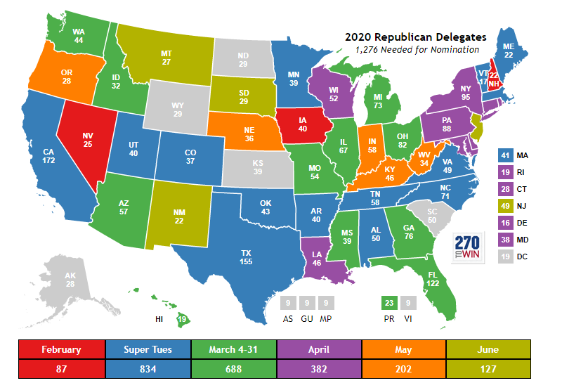 delegate count by state map 2020 2020 Republican Presidential Nomination delegate count by state map 2020