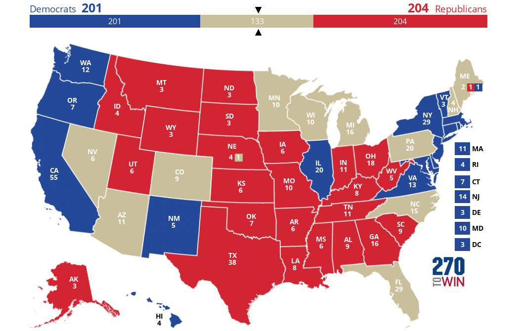 States where voting was very close (> 5%)