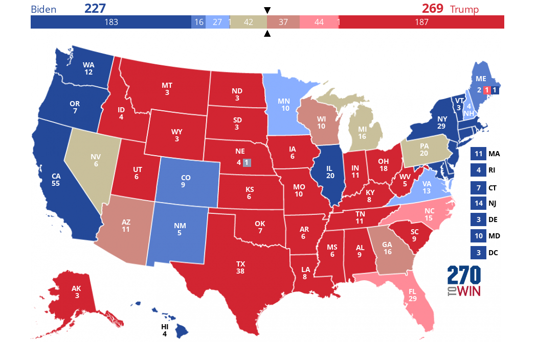 Electoral College map assuming 4% uniform swing to Trump