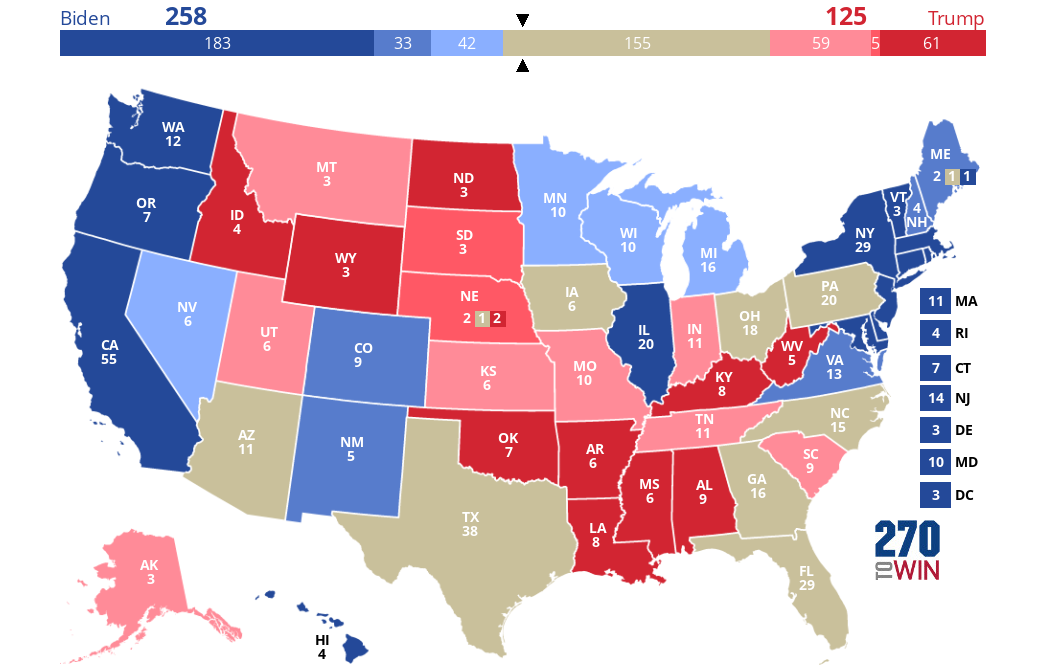 A 270 to Win map crunches poll numbers for Biden, Trump Delaware