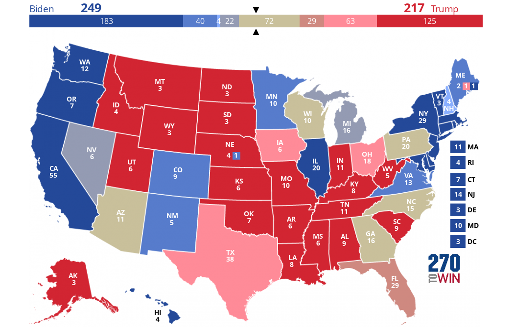 Electoral College map, assuming a uniform swing against Trump of 0.6%