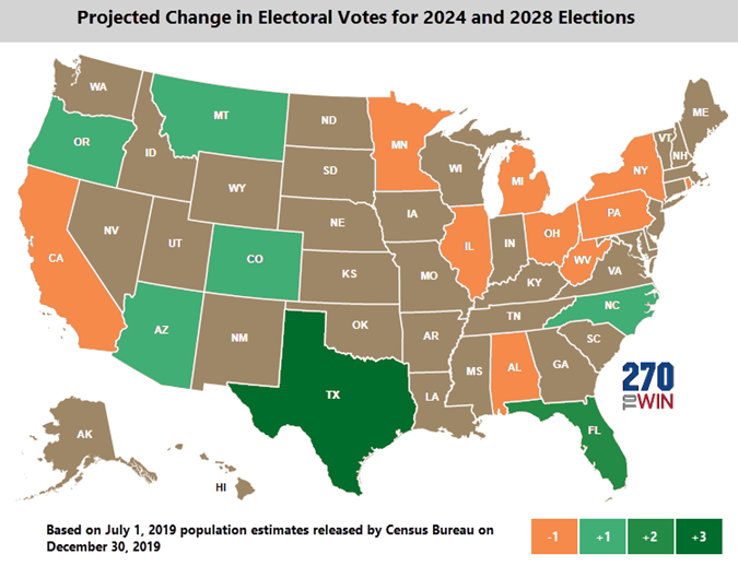 Projected 2024 Electoral Map Based on New Census Population Data 270toWin