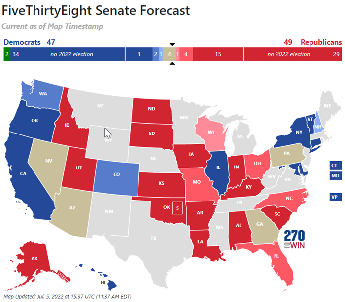 Interactive Maps for FiveThirtyEight 2022 Election Forecast 270toWin