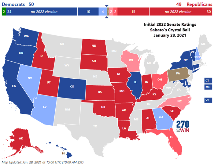 Ohio 2022 Election Calendar Sabato's Crystal Ball Initial Ratings For 2022 Senate Election - 270Towin